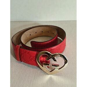 Gucci Red Guccissima Leather Heart Buckle Size 80cm/32 in